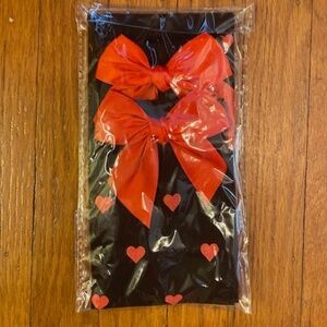Black w/ Red Hearts Sheer Thigh High Bow Socks
